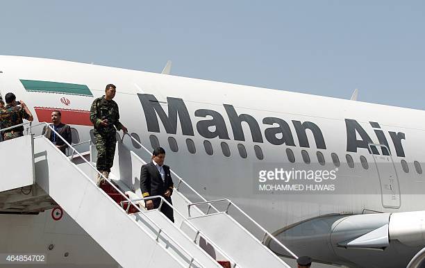 an-airplane-of-mahan-air-sits-at-the-tarmac-after-landing-at-sanaa-picture-id464854702