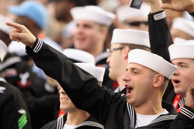 CORONADO, CA - NOVEMBER 11: U.S. Military personnel cheer during the North Carolina Tar Heels game against the Michigan State Spartans during the Quicken Loans Carrier Classic on board the USS Carl Vinson on November 11, 2011 in Coronado, California. (Photo by Ezra Shaw/Getty Images)