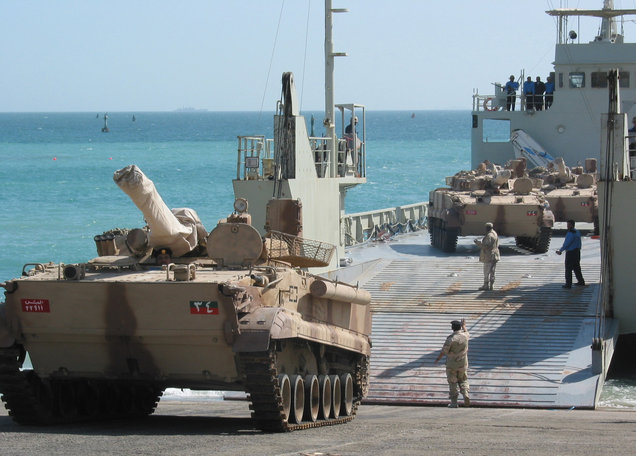 US_Navy_030223-N-1050K-001_UAE_offloads_a_BMP3_Tank_at_a_Kuwaiti_port_facility_from_its_Elbahia_L62_landing_craft.jpg