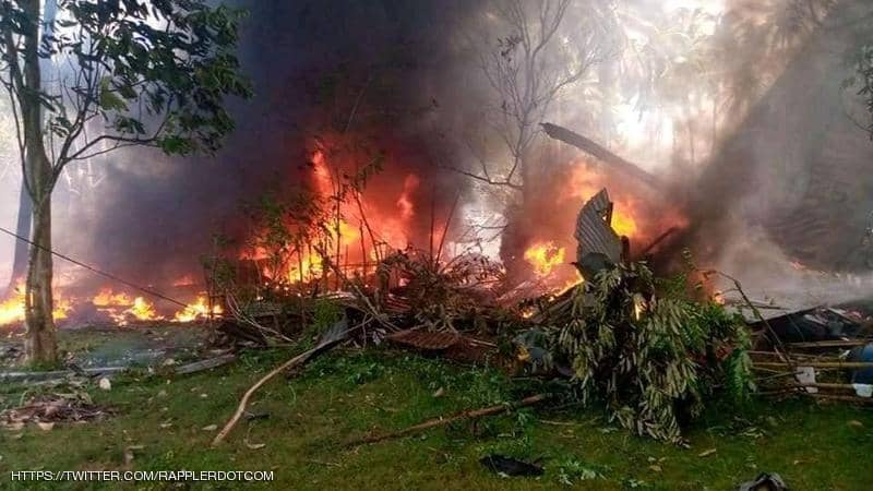 كارثة جوية..تحطم طائرة عسكرية فليبينية على متنها 85 شخصا