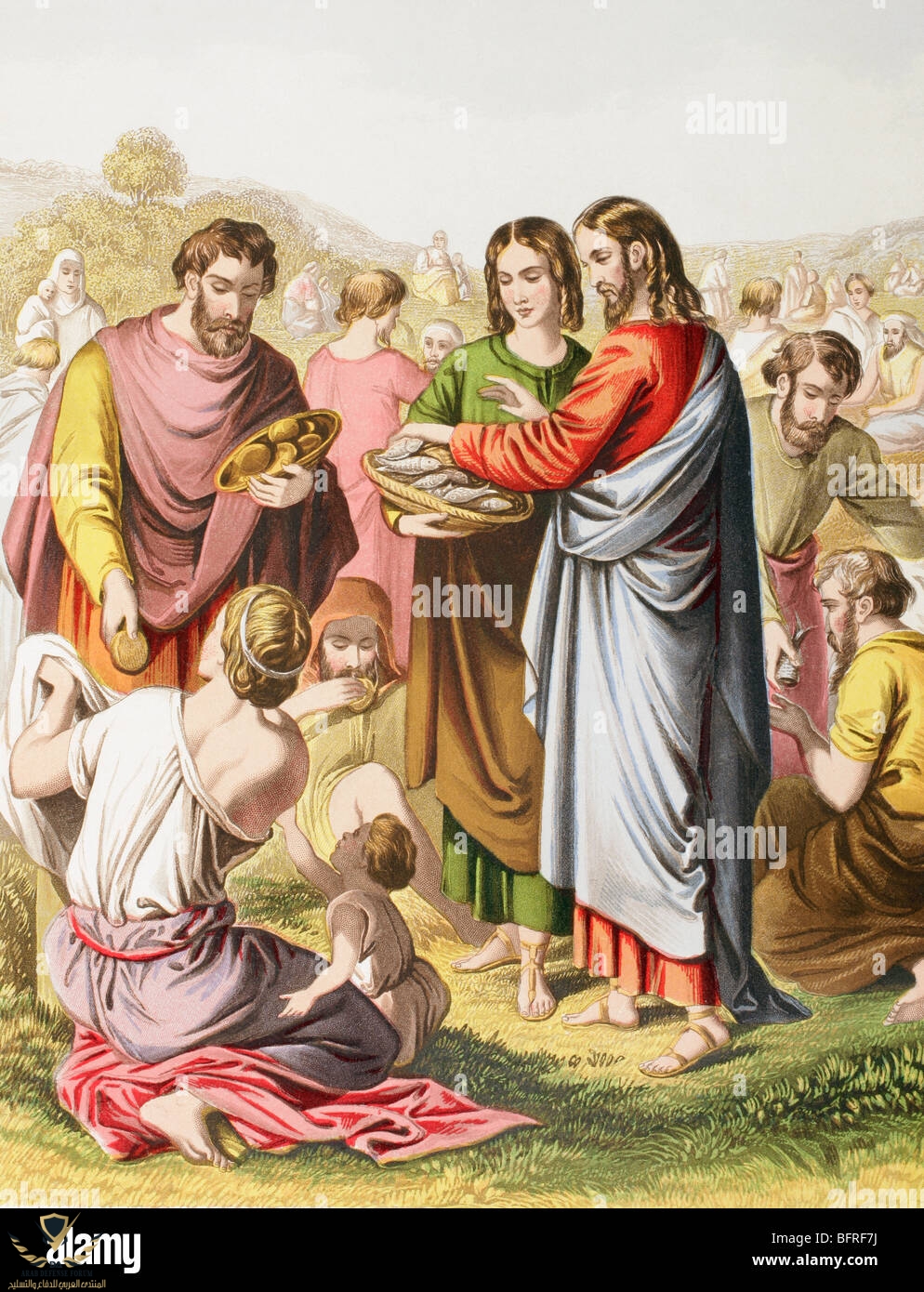 jesus-feeding-the-multitude-the-miracle-of-loaves-and-fishes-BFRF7J.jpg