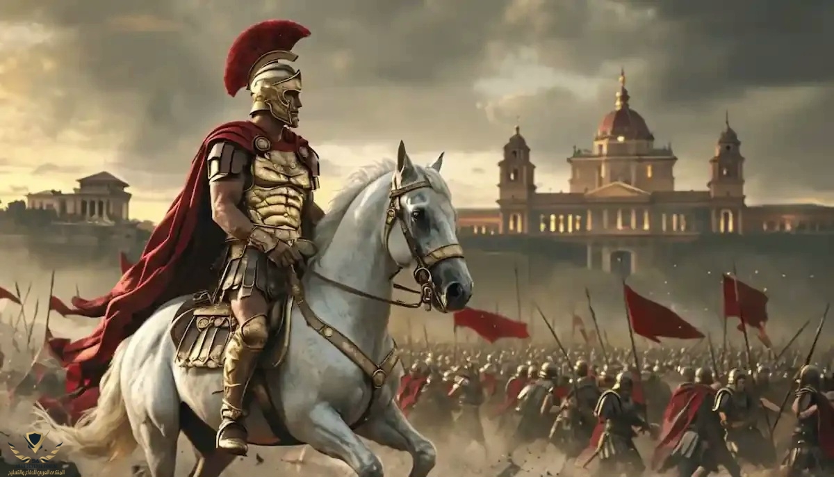 Powerful Roman General on White Horse at Sunset Battle.jpg