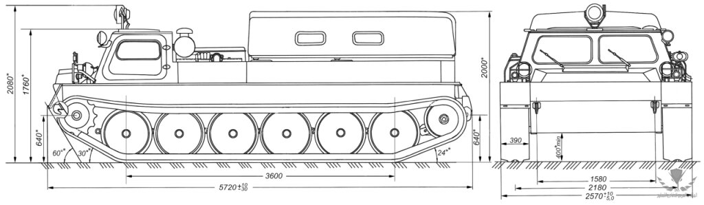 Рис. 1.1. Габаритные размеры снегоболотохода ГАЗ-34039.jpg