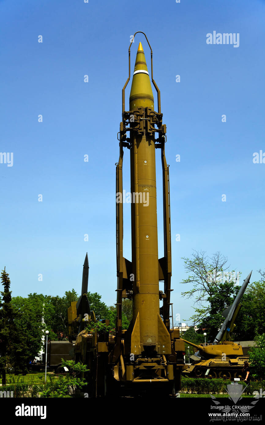 a-scud-ballistic-missile-and-anti-aircraft-guns-on-display-at-the-CRKHW1.jpg