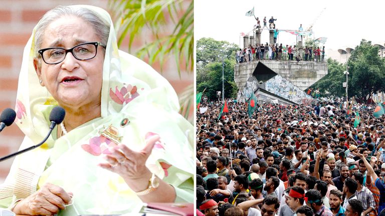 People celebrate the resignation of Prime Minister Sheikh Hasina in Dhaka.Pic: Reuters