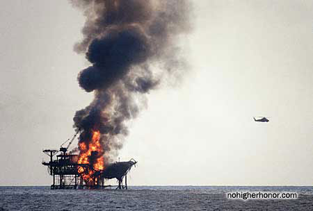 ثم أكملت مروحيات الكوبرا بقية الأهداف المقاومة على منصة Sassan oil ثم انزل مارينز للتطهير وزرع  المتفجرات على المنصة  والانسحاب لتدميرها بالكامل ثم أمر القائد SAG للتوجه للهدف الثاني شمال لمنصة Rakhsh oil وهم متوجهين دخلت الطائرات الايرانية لإعتراض السفن الأمريكية 