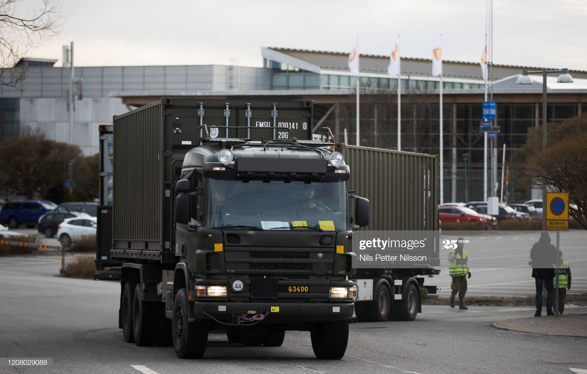 trucks-arrive-as-the-swedish-military-builds-a-field-hospital-at-picture-id1208029088