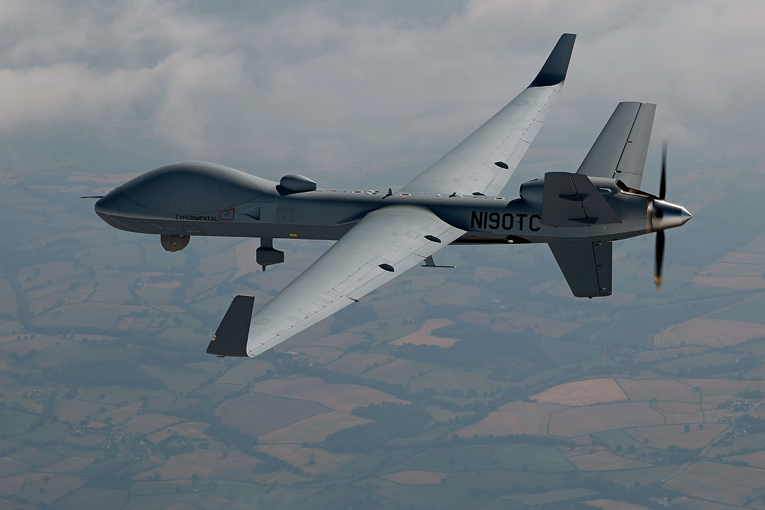 MQ-9B SkyGuardian flies above UK for RAF100 event