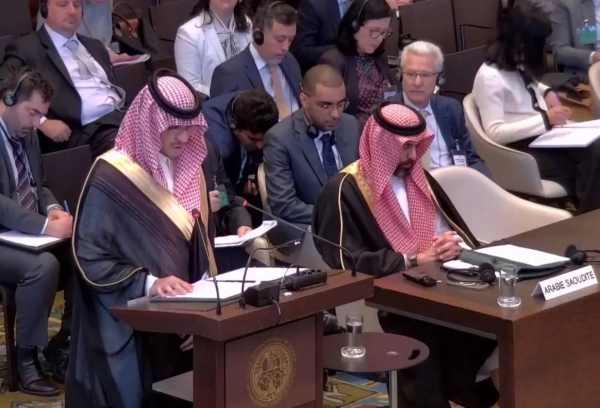 السفير محمد سعود الناصر مندوب السعودية لدى محكمة العدل الدولية، يلقي كلمته أمام المحكمة في لاهاي اليوم الثلاثاء.