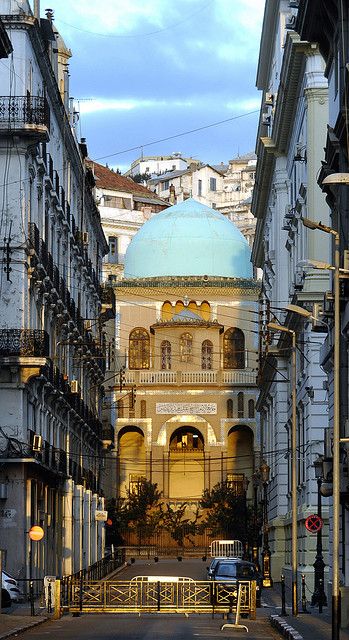 Algeria - Ibn Badis Mosquee. Facts about Algeria. Area: 2,381,741 sq km. Agriculture is possible on the Mediterranean coast, in the Atlas Mountains and at oases; 80% is desert. Population: 35,422,589. Capital: Algiers. Official language: Arabic and Berber. French and English are widely used, and 25% speak one of the Berber languages. Languages: 22