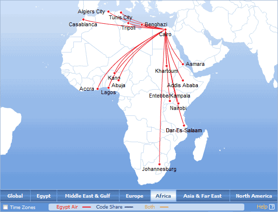 Egyptair route map - Africa