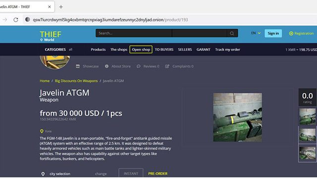يُباع FGM-148 Javelin مقابل 30 ألف دولار في الشبكة المظلمة بموقع كييف