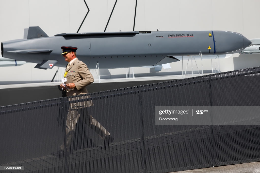 an-attendee-walks-past-a-storm-shadowscalp-missile-developed-by-mbda-picture-id1000586398