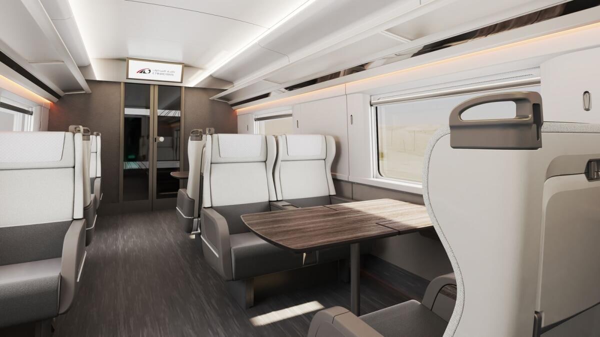 The interior of the train, which is planned to run on a 145 km line connecting 11 major cities in the UAE