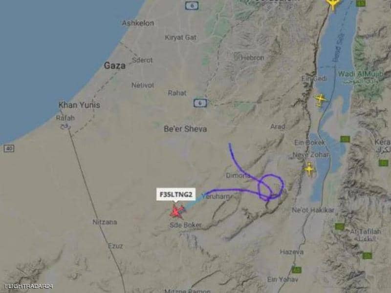 مسار المقاتلة الحربية الإسرائيلية بعد رصدها فوق النقب