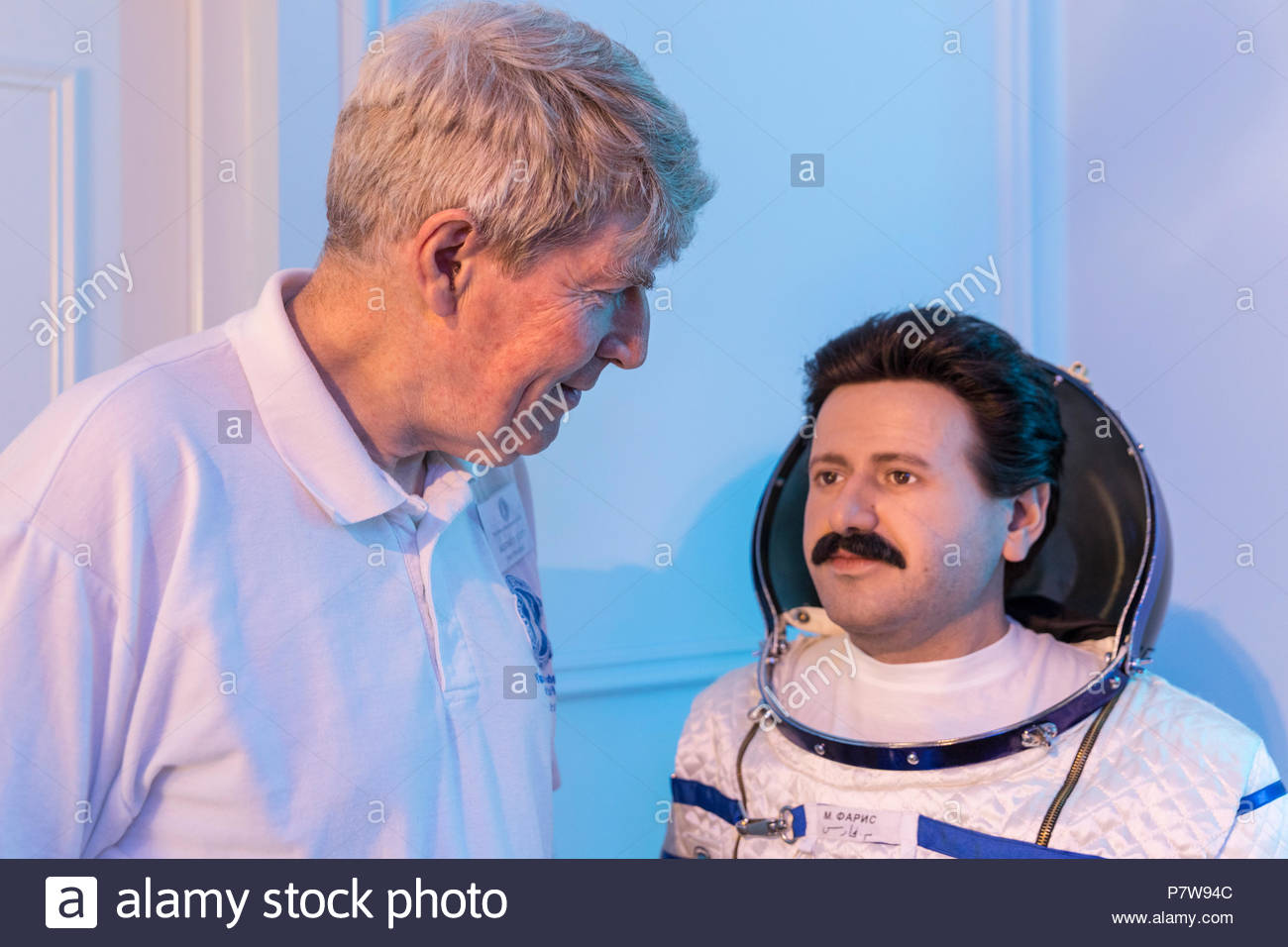 london-8th-july-2018the-british-interplanetary-societys-alistair-scott-looks-at-the-syrian-cosmonaut-in-the-installation-space-refugee-about-first-syrian-cosmonaut-muhammed-faris-art-night-2018-features-12-special-projects-curated-by-hayward-gallery-and-over-50-presented-in-art-night-open-curated-by-cultural-organisations-and-creatives-throughout-south-bank-vauxhall-and-nine-elms-on-saturday-7th-and-sunday-8th-july-credit-imageplotter-news-and-sportsalamy-live-news-P7W94C.jpg