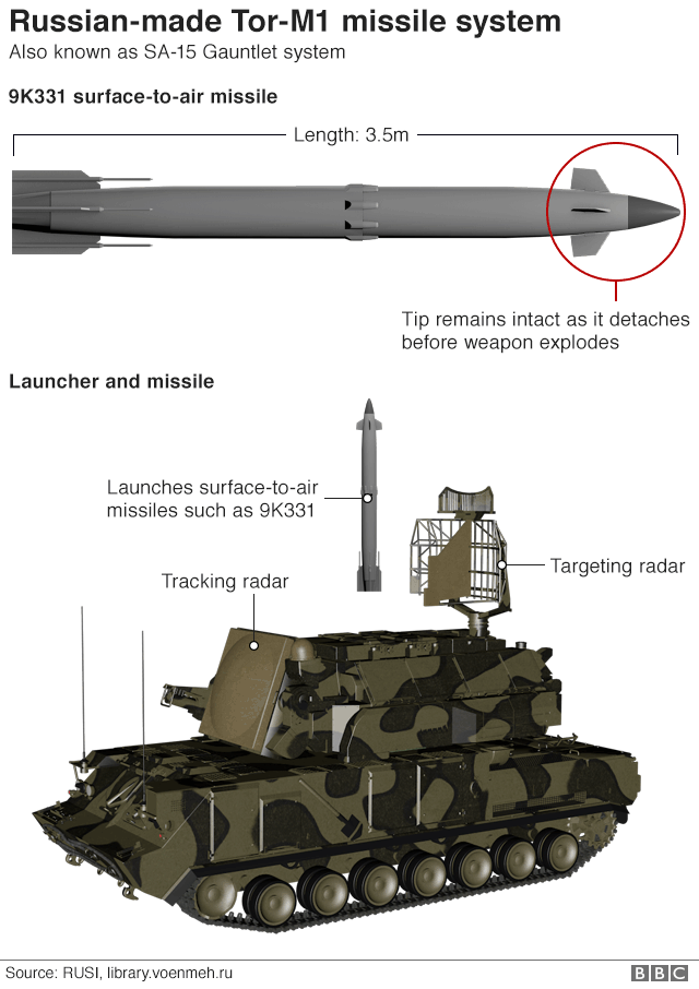 Graphic showing Russian-made Tor-M1 missile system