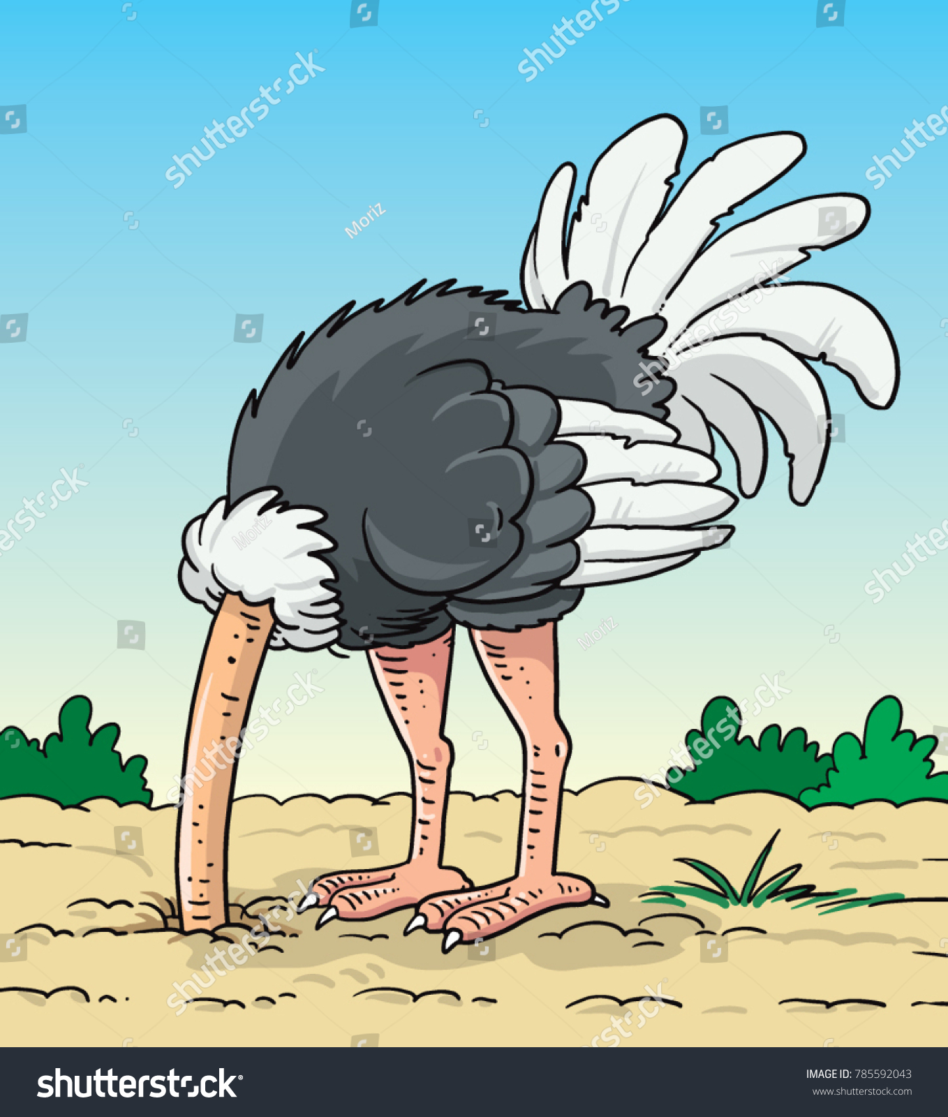 stock-vector-animal-illustration-featuring-an-ostrich-burying-its-head-in-the-moist-sand-785592043.jpg