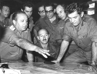 IDF Chief of Staff David Elazar (right) with Eli Zeira and other top brass during the Yom Kippur War.