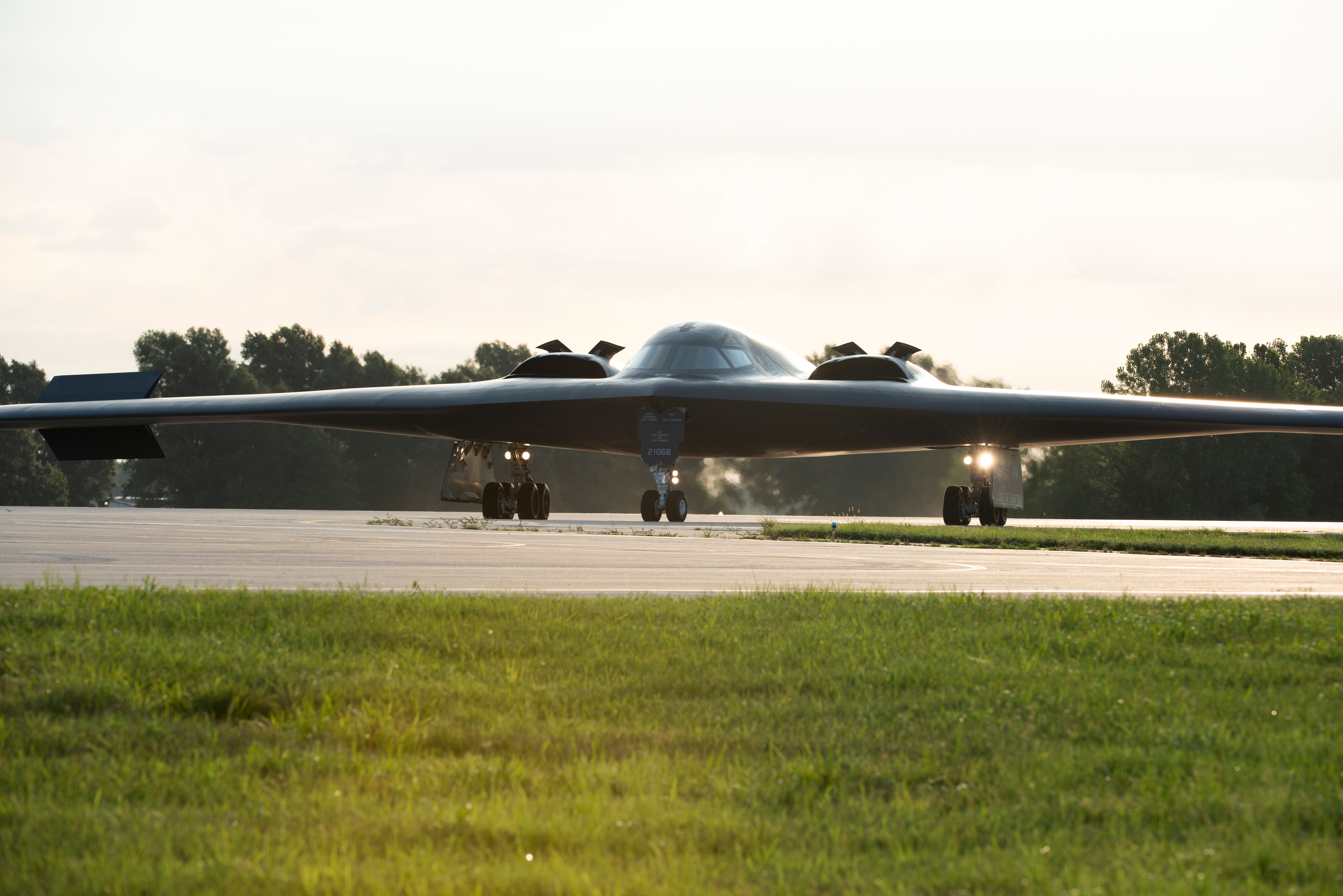 A B-2 Spirit taxis on the runway of Whiteman Air Force Base, Missouri, on July 17, 2019. Whiteman AFB is celebrating the 30th anniversary of the inaugural flight of the B-2 in 1989 A B-2 Spirit taxis on the runway of Whiteman Air Force Base, Missouri, on July 17, 2019. Whiteman AFB is celebrating the 30th anniversary of the inaugural flight of the B-2 in 1989