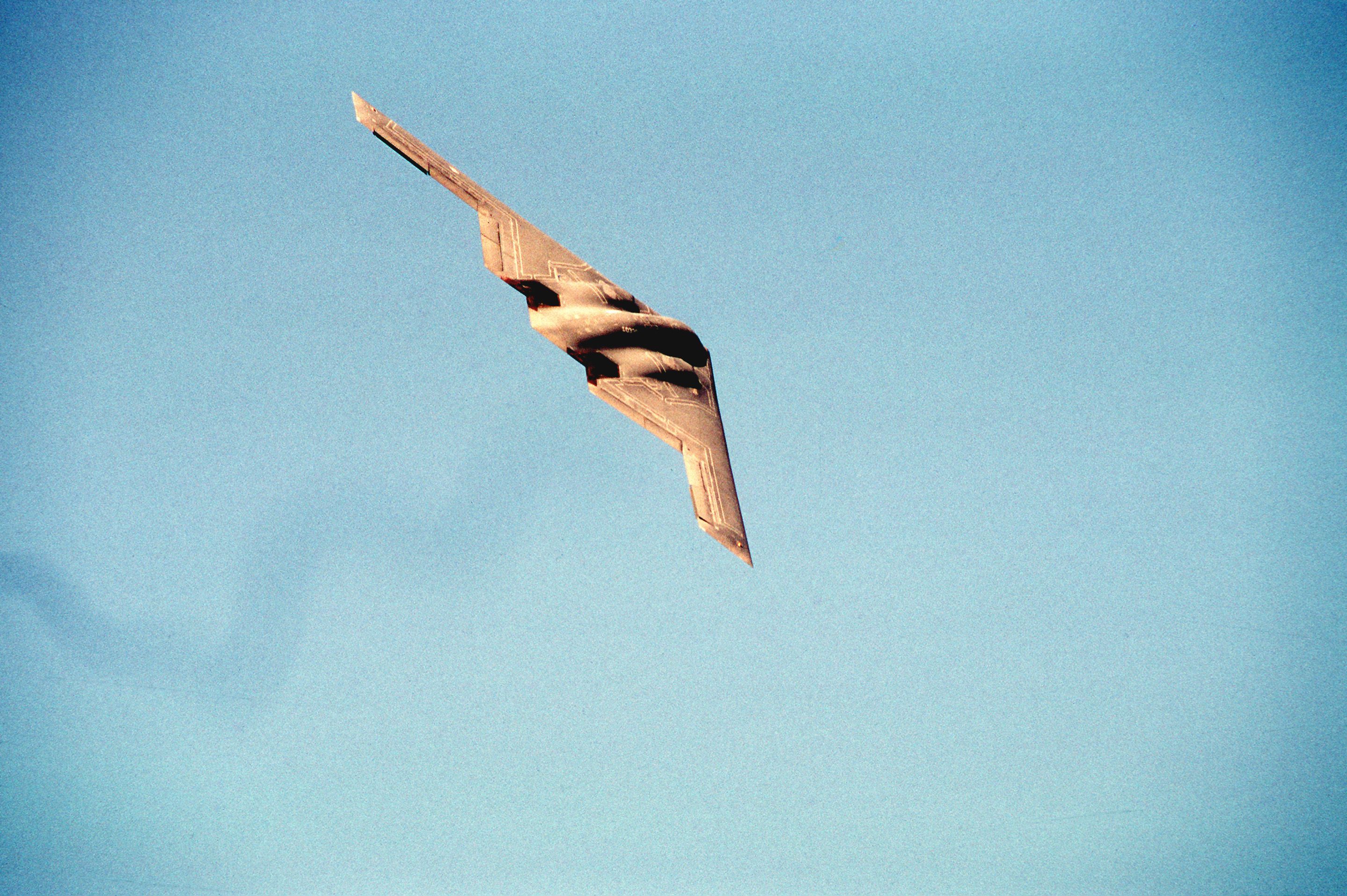 The B-2 'Spirit of California' flies over head during the 'Spirit of Kansas' naming ceremony The B-2 'Spirit of California' flies over head during the 'Spirit of Kansas' naming ceremony