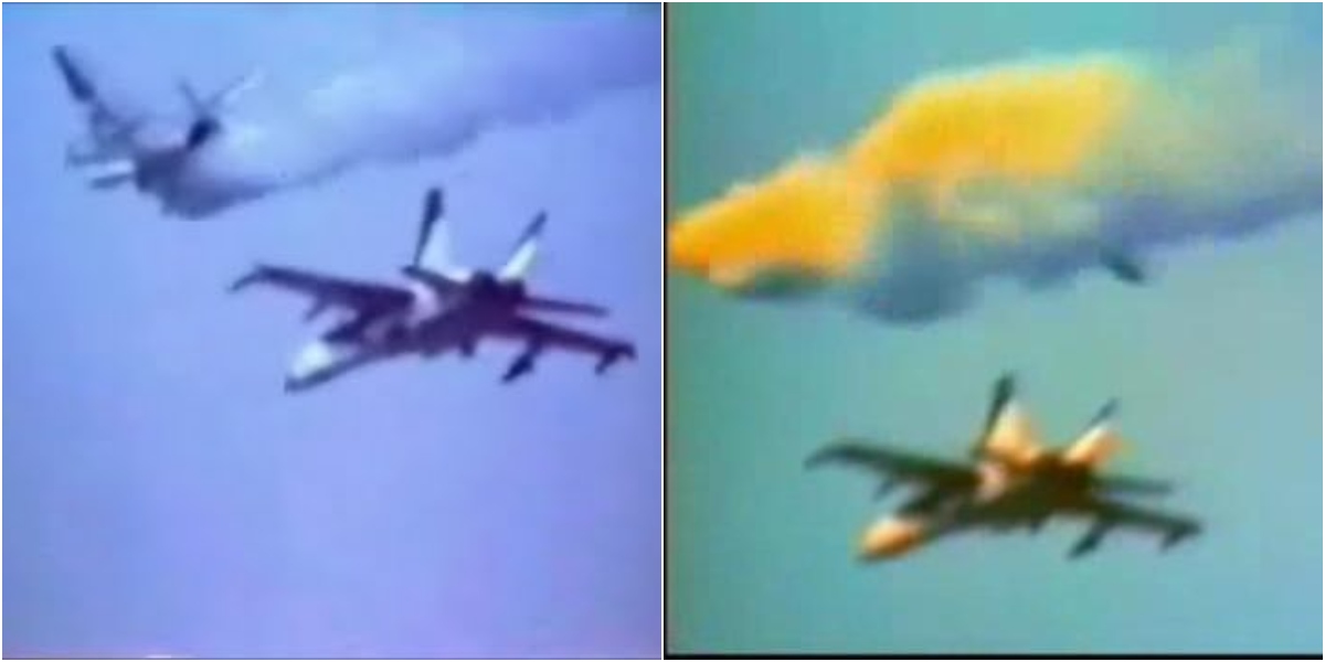 يُظهر مقطع فيديو طائرة F-18 Hornet تسقط طائرة A-4 Skyhawk أثناء اختبار نشر القنبلة