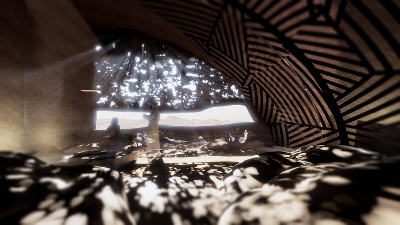 داخل احدى غرف النزلاء بالمنتجع.  بإذن من جان نوفيل داخل احدى غرف النزلاء بالمنتجع.  بإذن من جان نوفيل