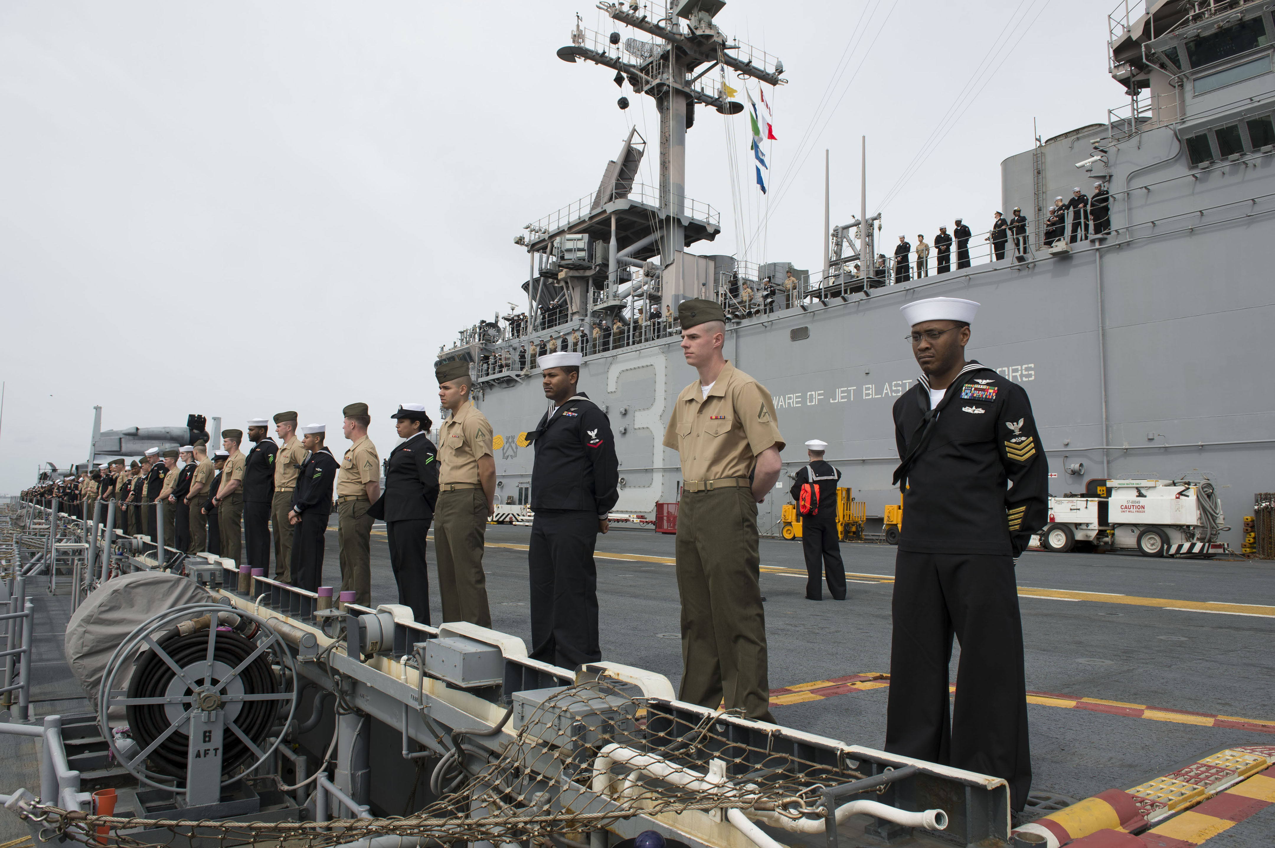 U.S._Sailors_and_Marines_man_the_rails_of_the_amphibious_assault_ship_USS_Kearsarge_%28LHD_3%29_as_the_ship_departs_Norfolk%2C_Va.%2C_March_11%2C_2013_130311-N-XY604-016.jpg