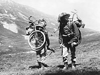Italian Bersaglieri before World War I with folding bicycles strapped to their backs Italian Bersaglieri before World War I with folding bicycles strapped to their backs