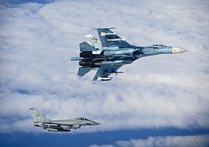 300px-Russian_SU-27_Flanker_with_RAF_Typhoon_MOD_45157730.jpg